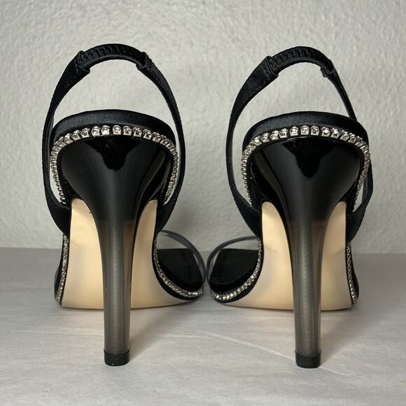 NIB Good American Shoes Womens Size 4 Black Sling back Heel Crystal Crush square - Picture 3 of 10